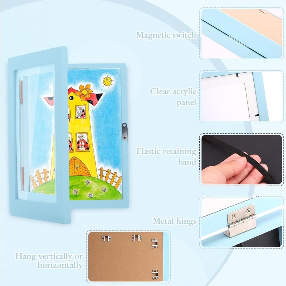 3 pack Blue and White Kids Artwork showcase Picture Frame